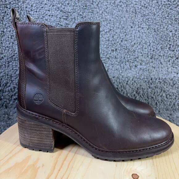 Timberland Sienna High Chelsea Boot Women Size 8 Leather Brown Block Heel Bootie - Picture 3 of 9